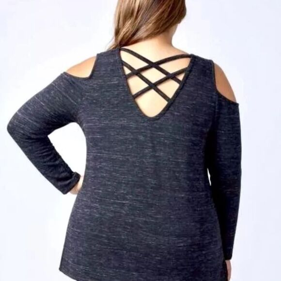 Lanr Bryant Charcoal Black Crisscross Cold Shoulder V-Neck Top Size 14/16 NEW - Picture 2 of 9